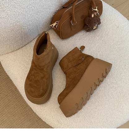 Winter Fashion Platform Heels Women Ankle Boots Keep Warm Height Increase  Short Booties Shoes Zapatos Mujer