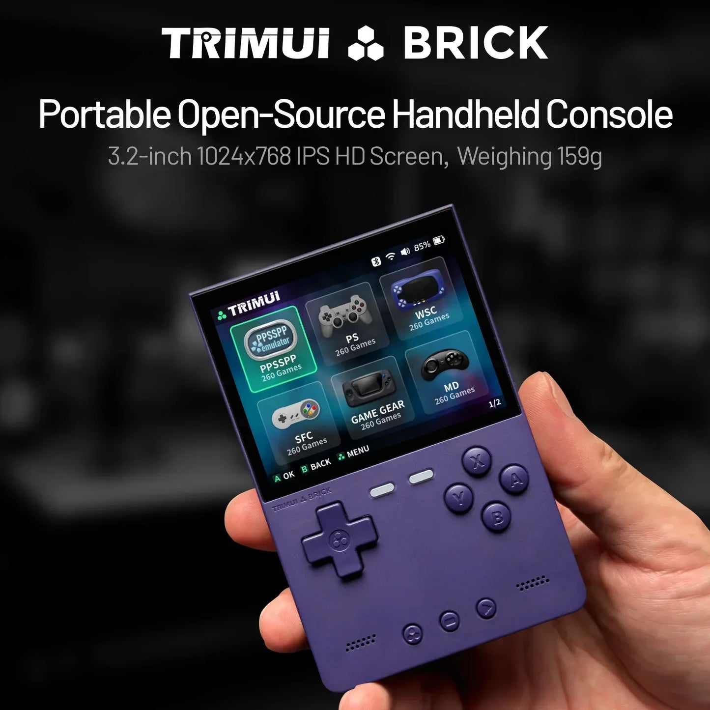 TRIMUI BRICK Handheld Game Console 3.2'' IPS Screen Linux System Trimui UI Metal Back Panel LED Lighting Retro Video Console