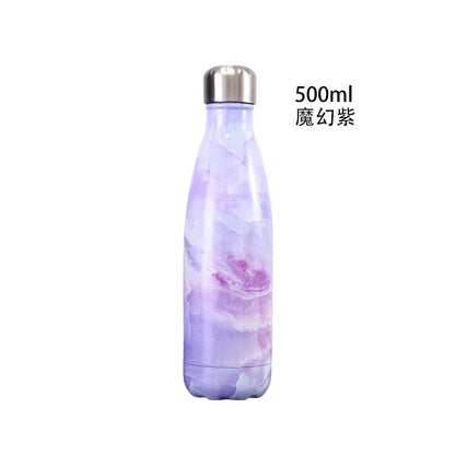 500ml Cola Shape Insulated Bottle, 304 Stainless Steel Vacuum Flask, Marble/Print Portable Water Bottle