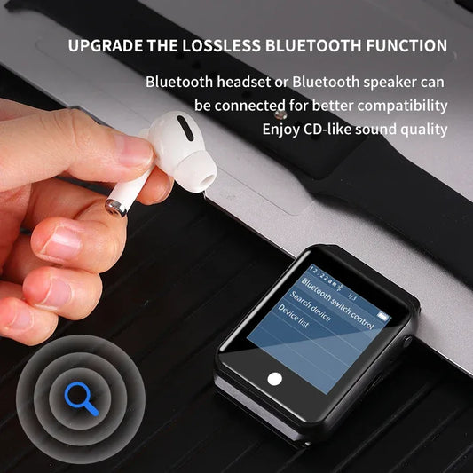 Metal Bluetooth watch MP3 music player HiFi audio quality Bluetooth 5.0 support TF card FM FM/e-book/pedometer wristband MP4