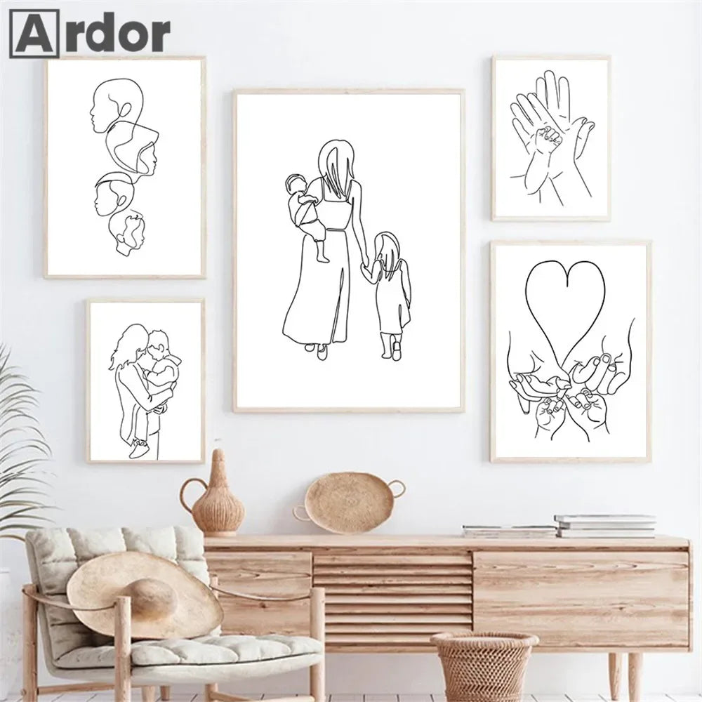 Love Hands Abstract Line Canvas Painting Family Portrait Print Mom Dad Daughter Son Art Poster Nordic Wall Pictures Home Decor