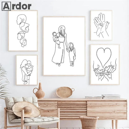 Love Hands Abstract Line Canvas Painting Family Portrait Print Mom Dad Daughter Son Art Poster Nordic Wall Pictures Home Decor