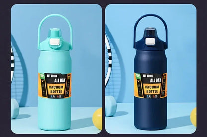 Outdoor Thermos Portable 304 Stainless Steel Thermal Mug, Vacuum Flask Cold & Hot Sports Water Bottle with Straw