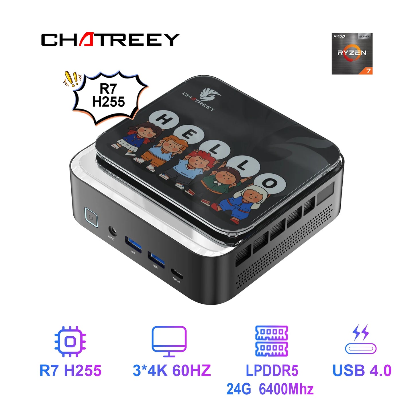 Chatreey AN3P Mini PC R7 H 255 Gaming Desktop Computer with WiFi 6/Bluetooth 5.2/HDMI/DP
