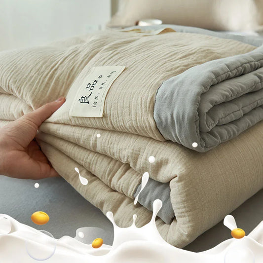 Japanese Double-Layer Yarn Summer Quilt High-Quality Two-Tone Soybean Thin Quilt Skin-Friendly Cooling Comfort for Single Double