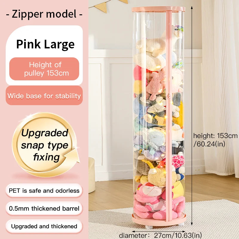 Transparent Multi-Functional Storage Bucket with Lid And Optional Wheels for Dolls Plush Toys Holiday Decorations Display Shelf