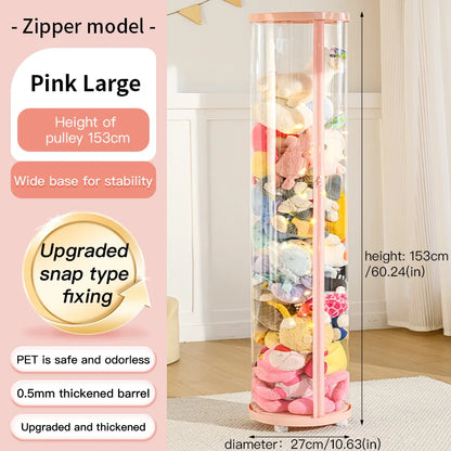 Transparent Multi-Functional Storage Bucket with Lid And Optional Wheels for Dolls Plush Toys Holiday Decorations Display Shelf