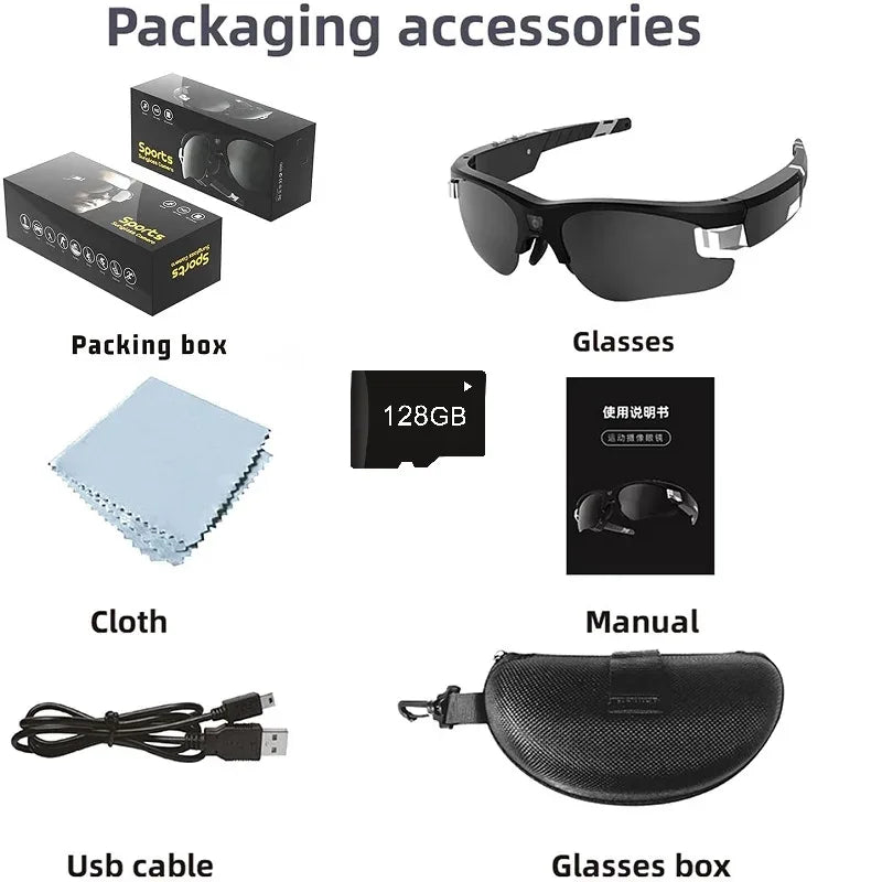 Outdoor FPV Camera Sunglasses Action Smart Glasses 1080P POV Mini for Vlogging Sport Eyewear FHD Video Sports Cycling Eyeglasses