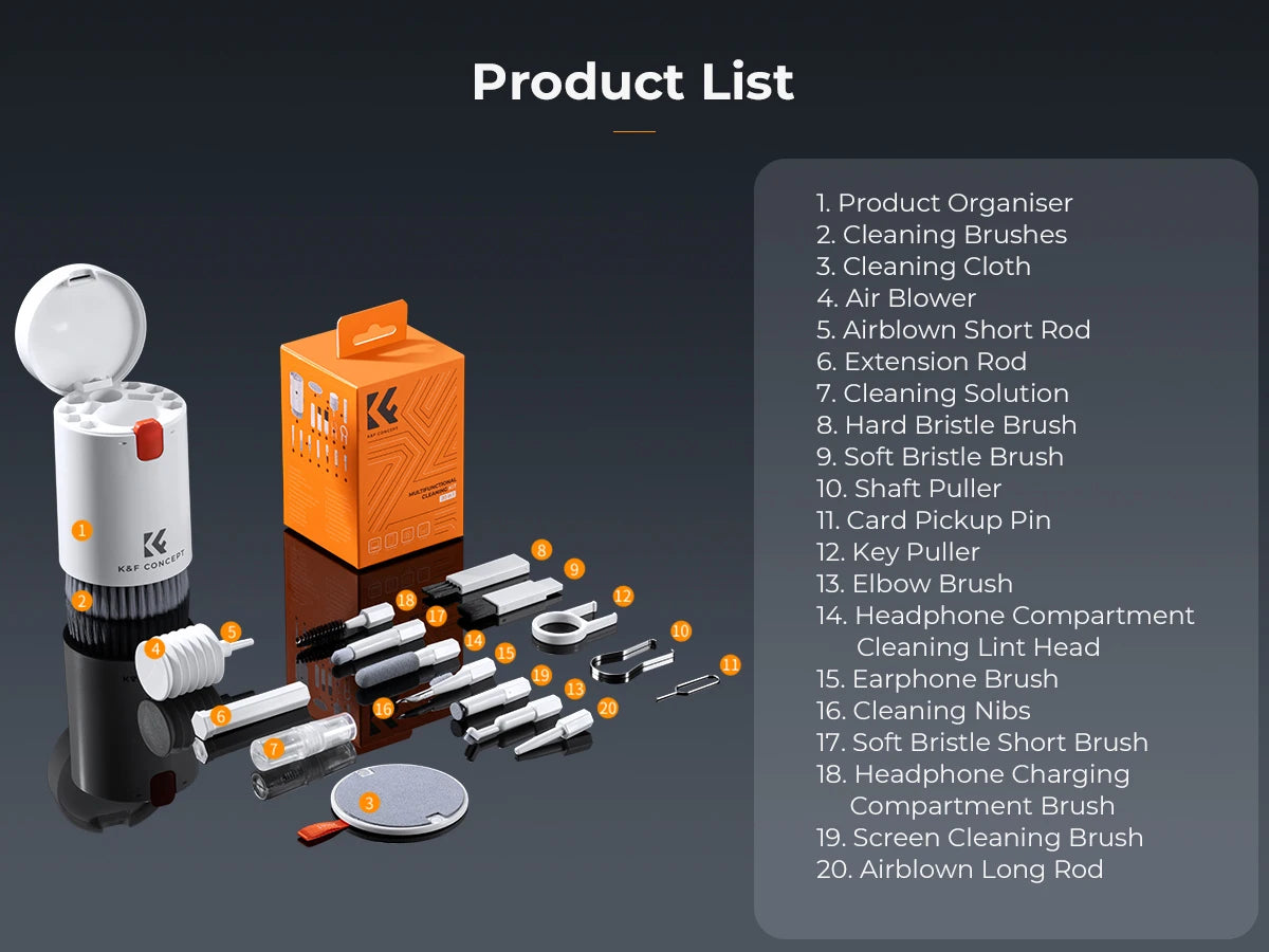 K&F Concept 20in1 iPhone AirPods Multifunction Cleaning Kits Brush Cleaning for Labtop Mobile Screen Keyboard Camera Lens