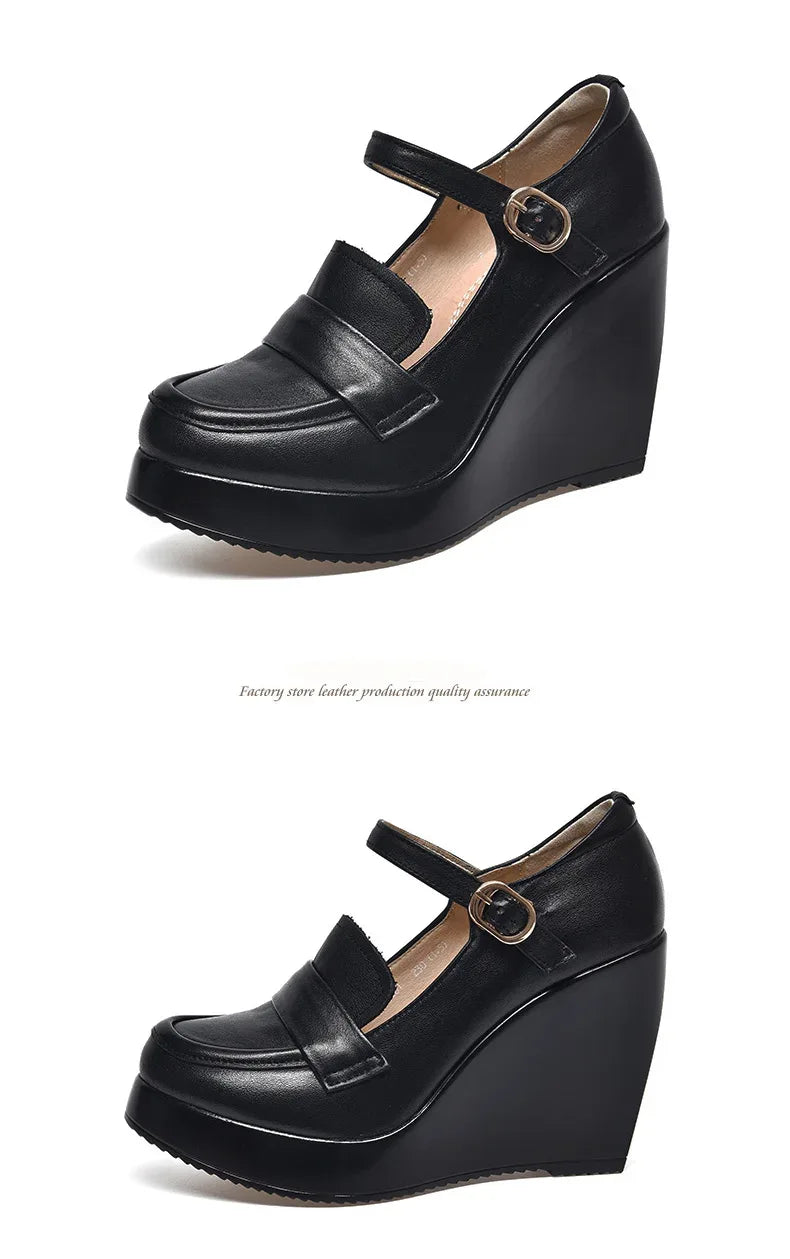 GKTINOO 2025 Wedges Women Shoe Spring Autumn Slip-On High Heels Round Toe Genuine Leather Casual Ladies Platform Shoes Woman