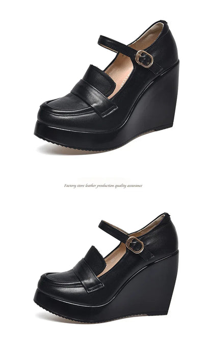 GKTINOO 2025 Wedges Women Shoe Spring Autumn Slip-On High Heels Round Toe Genuine Leather Casual Ladies Platform Shoes Woman