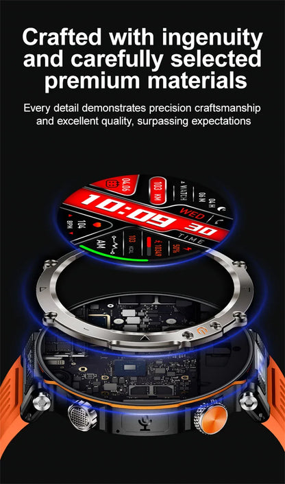 2026 New Outdoor Sports Smartwatch Men Compass 600mAh LED Flashlight Bluetooth Call 3ATM Waterproof Smartwatch For Android iOS