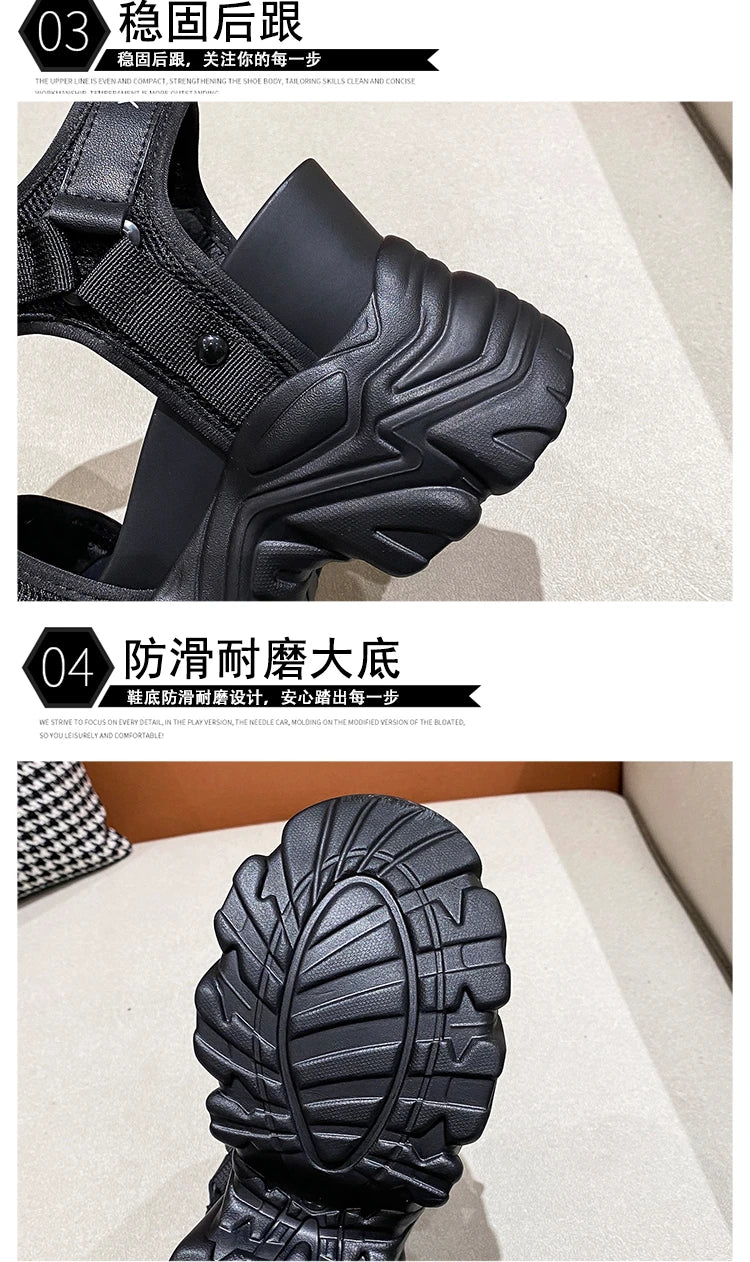 New Summer Black Women High Platform Sandals 11CM Wedge Heels Bling Slippers Peep Toe High Heels White Leather Chunky Flip-Flops