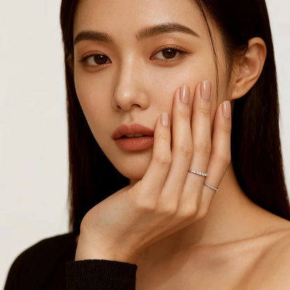 TFGLBU Trendy 1.5mm Moissanite Ring for Women Lab Diamond Matching 100% 925 Sterling Silver Certified Band Wholesale Jewelry