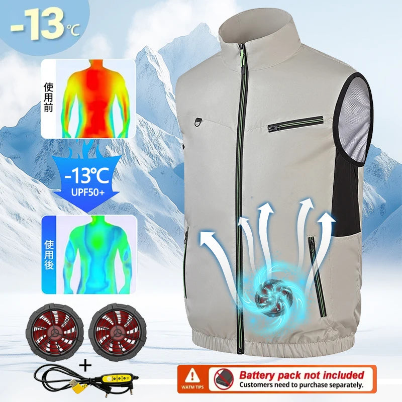 Summer cooling & heatstroke prevention fan vest, refrigerated outdoor waistcoat, fan work jacket, cooling vest, unisex style.