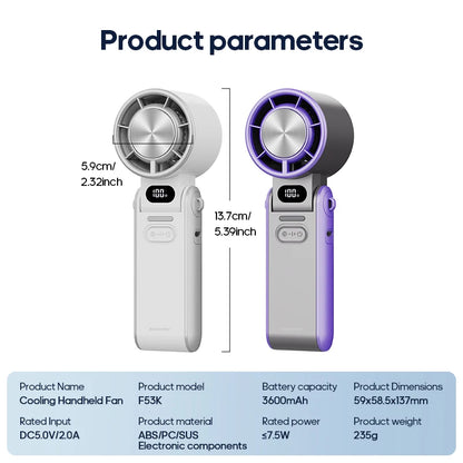 New Foldable Air Cooling Rechargeable Fan 3600mAh Portable Mini Handheld Fan 100-Speed Stepless Turbo Wind for Outdoor Travel