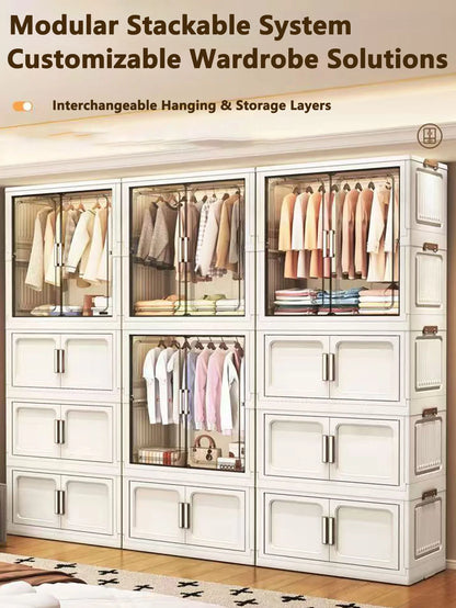 Multi-Functional Folding Storage Cabinet with Doors White/Black/Gray for Home Office Kitchen Bathroom Organizer