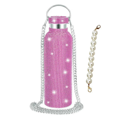 350/500/750/1000ml Luxury Rhinestone Thermos Bottle 2pcs Chain Portable Water Bottle Double Wall Stainless Steel Thermal Flask