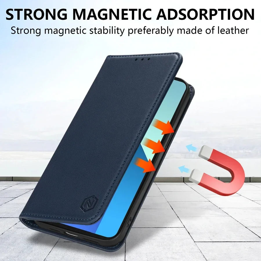 Wallet Skin friendly Magnetic Card Slot Flip Leather Case For Xiaomi 14T Poco X7 C75 M7/X6 Pro Redmi 14C 13 A4 Note 14 Pro+ 14S