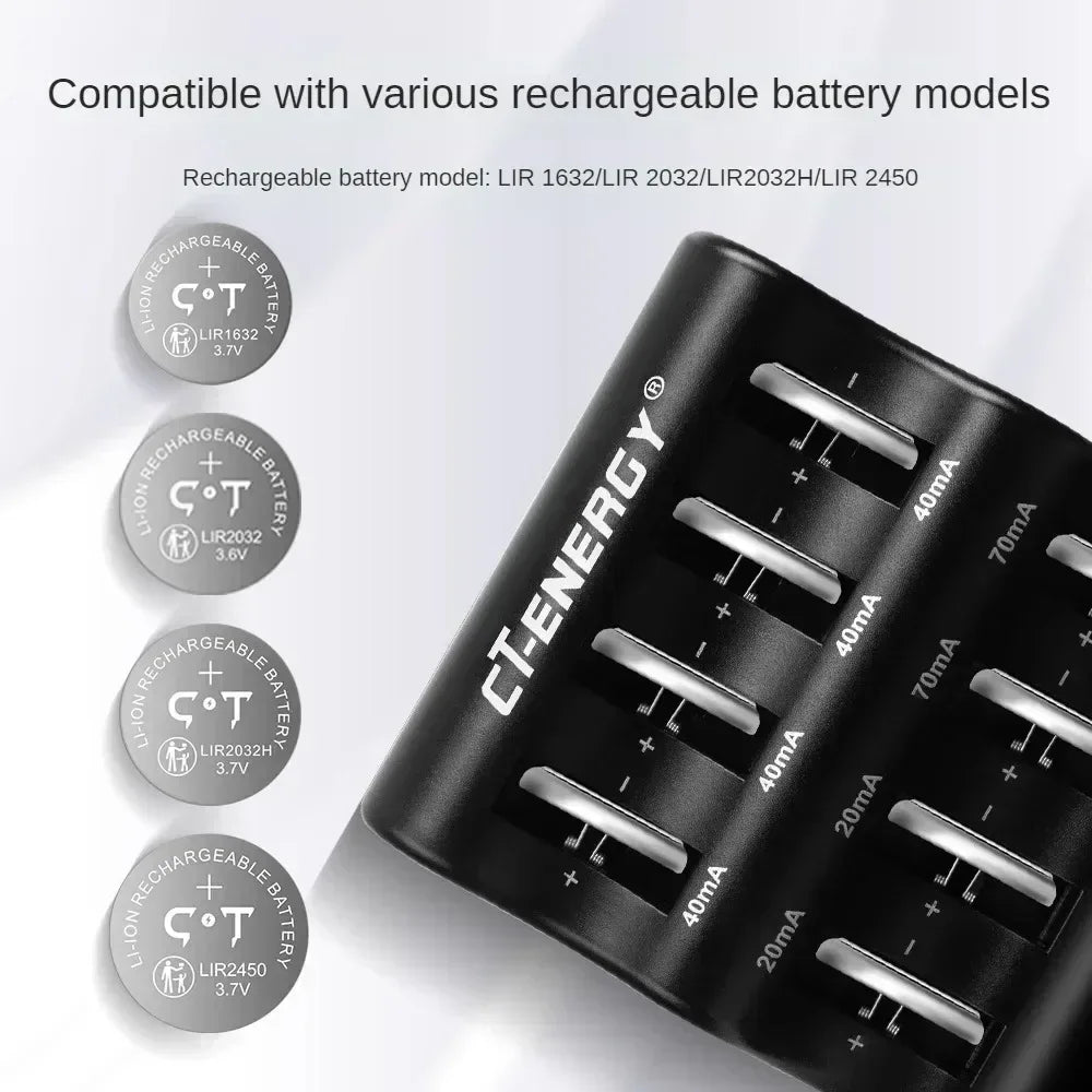 Travel Portable Charger for 1220 1240 1620 1632 2032 2025 2016 2430 2440 2450 2477 Lithium Coin Battery 8 Slot Smart Charger