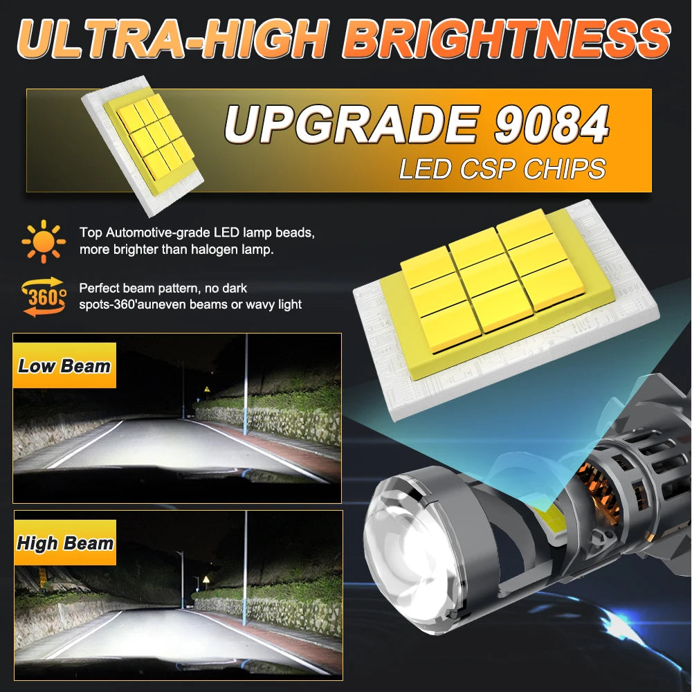 New H4 H7 LED Projector Lens Headlight 5500000LM Wireless Plug And Play CANBUS Car Lights 1:1 Design 800% Brightness Headlamp