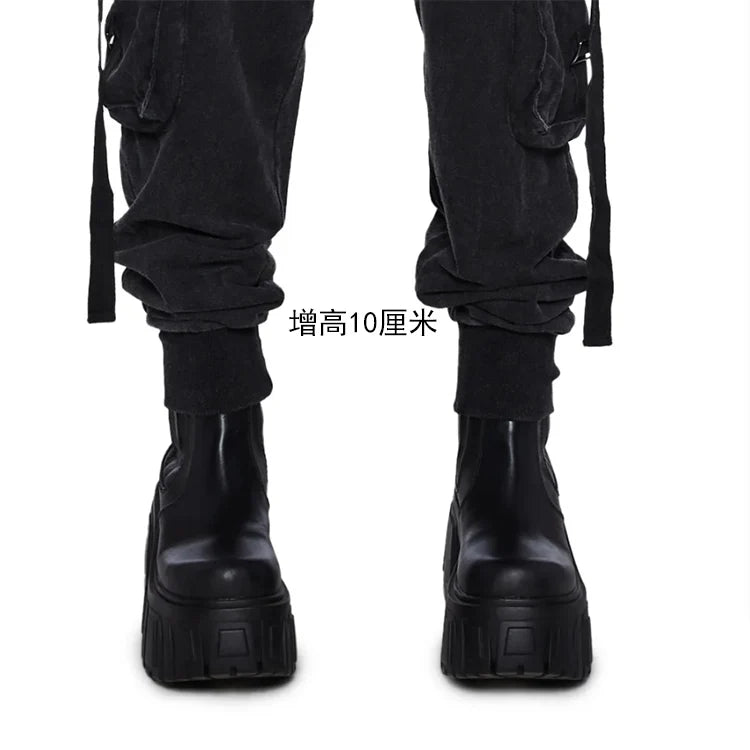 Super High Chunky Heel Platform Chelsea Women's Autumn Small Elevator Ankle Thin Smoke Pipe Genuine Leather Boots