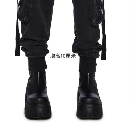 Super High Chunky Heel Platform Chelsea Women's Autumn Small Elevator Ankle Thin Smoke Pipe Genuine Leather Boots