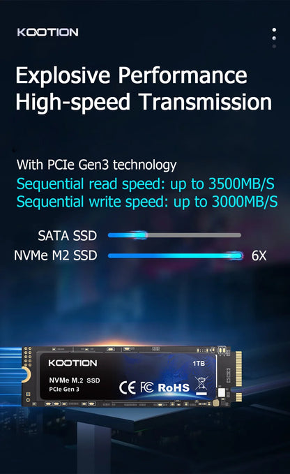 KOOTION SSD NVMe M.2 2280 2TB 1TB 512GB 256GB Internal Solid State Hard Disk PCIe 3.0x4 Gen3 M2 SSD Drive for PC Laptop Desktop