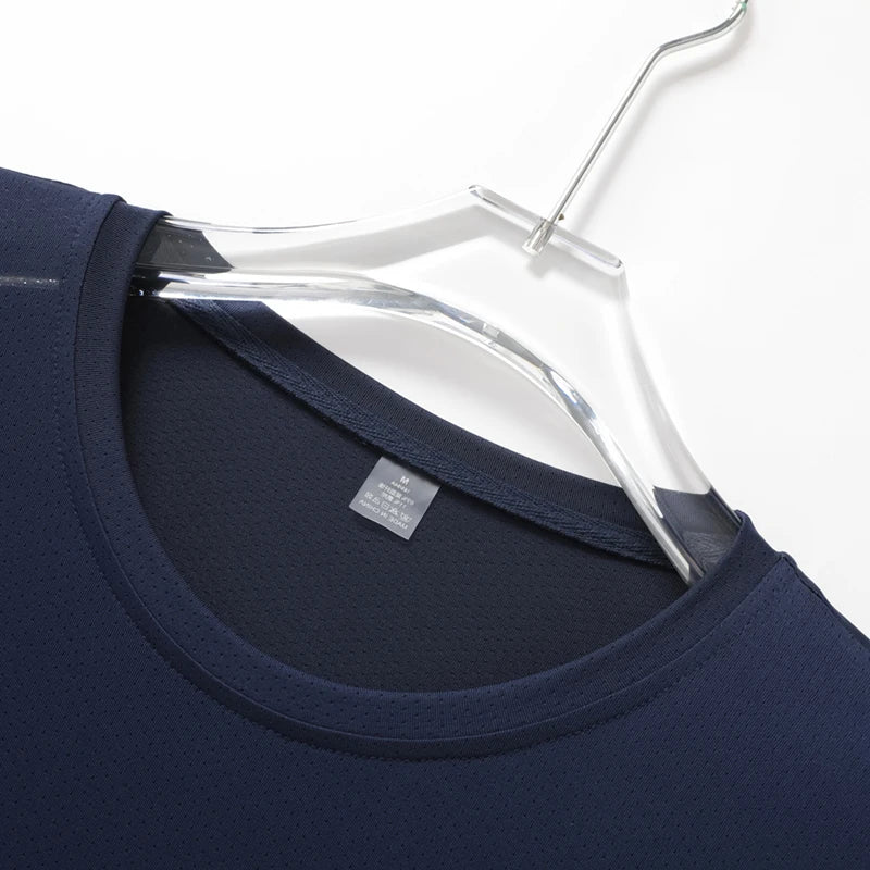 Summer Mesh Sports T-Shirt Men Quick-Drying Breathable Loose Ice Silk Short Sleeves Men Jogging Hiking Round Neck Sports T-shirt