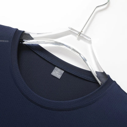 Summer Mesh Sports T-Shirt Men Quick-Drying Breathable Loose Ice Silk Short Sleeves Men Jogging Hiking Round Neck Sports T-shirt