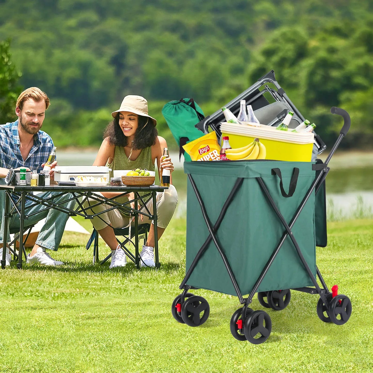 Folding Hand Truck Black Big Lightweight Cart Portable Telescopic Dolly Backpack Luggage Travel Moving Shopping Trolley