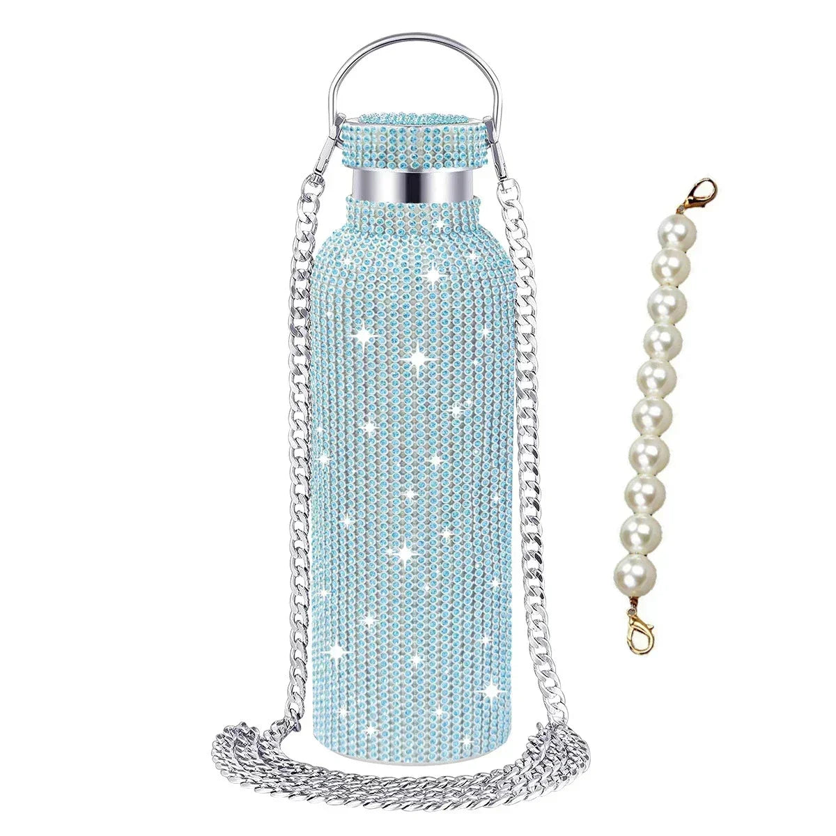 350/500/750/1000ml Luxury Rhinestone Thermos Bottle 2pcs Chain Portable Water Bottle Double Wall Stainless Steel Thermal Flask