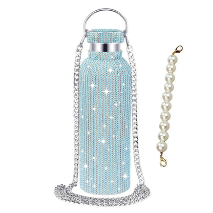 350/500/750/1000ml Luxury Rhinestone Thermos Bottle 2pcs Chain Portable Water Bottle Double Wall Stainless Steel Thermal Flask