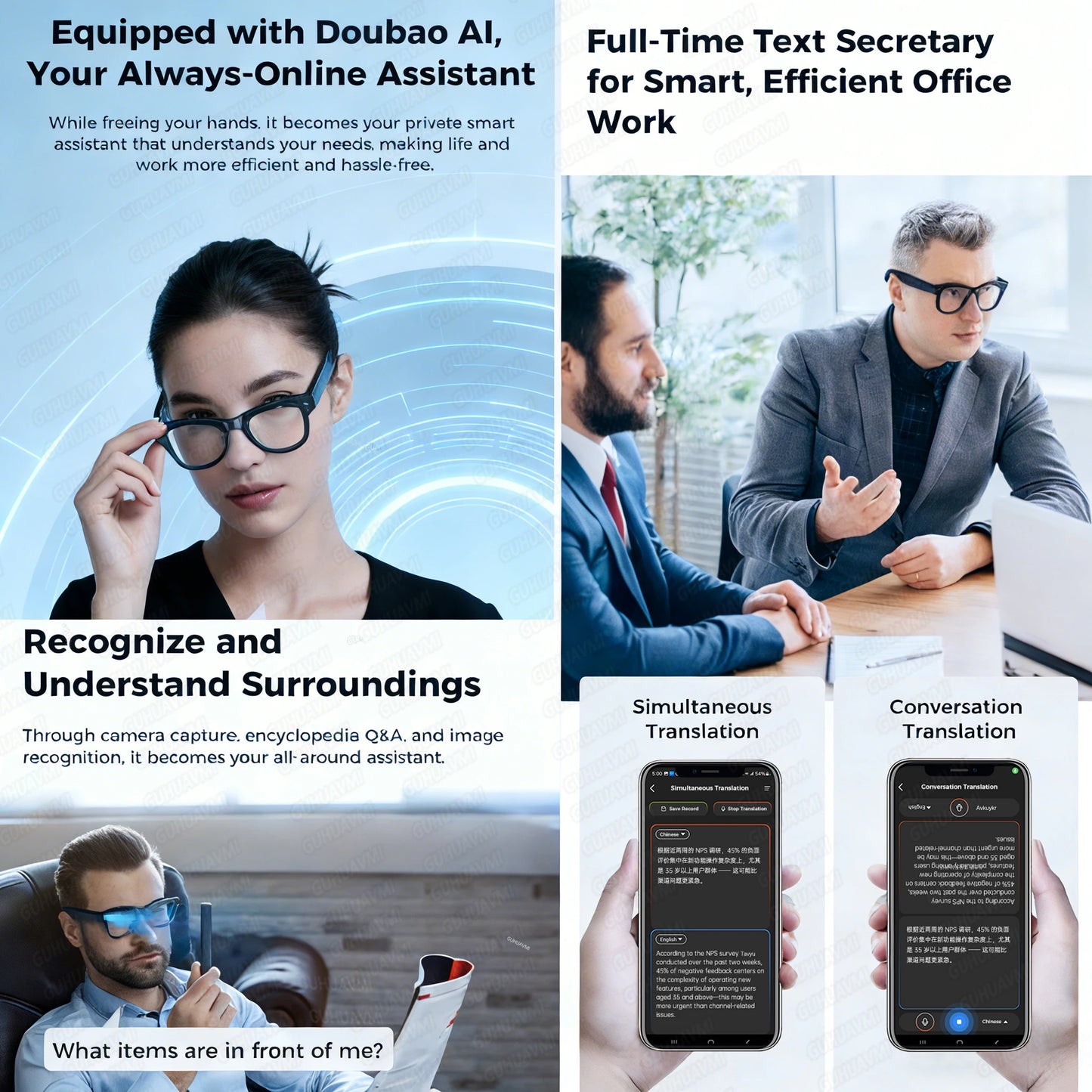 Lunettes connectées 2026 pour femmes, batterie externe 3600 mAh, caméra 800 W, traduction de plus de 120 langues, enregistrement vidéo, lecteur de musique, lunettes pour hommes