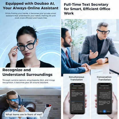 Lunettes connectées 2026 pour femmes, batterie externe 3600 mAh, caméra 800 W, traduction de plus de 120 langues, enregistrement vidéo, lecteur de musique, lunettes pour hommes