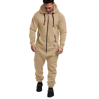 New Custom Design Jumpsuit Pajamas Long-sleeved sports pants solid color splicing casual sweater men's zipper hoodie