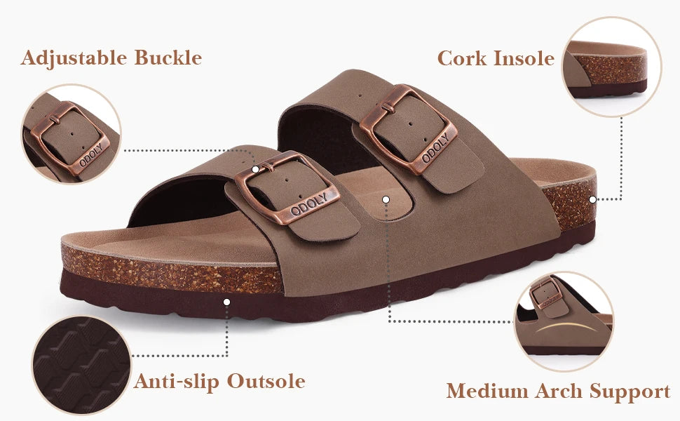 Crestar Women's Cork Footbed Slide Sandal Adjustable Buckle Summer Outdoor Suede Sandals with Arch Support Non-slip Beach Shoes