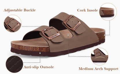 Crestar Women's Cork Footbed Slide Sandal Adjustable Buckle Summer Outdoor Suede Sandals with Arch Support Non-slip Beach Shoes