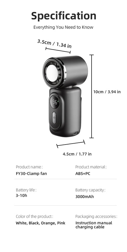 Mini Ice Compress Fan High Speed Cooling Ice Pack Fan 3000mAh 5 Speeds 180°Adjustable LED Display USB Rechargeable Portable Fans