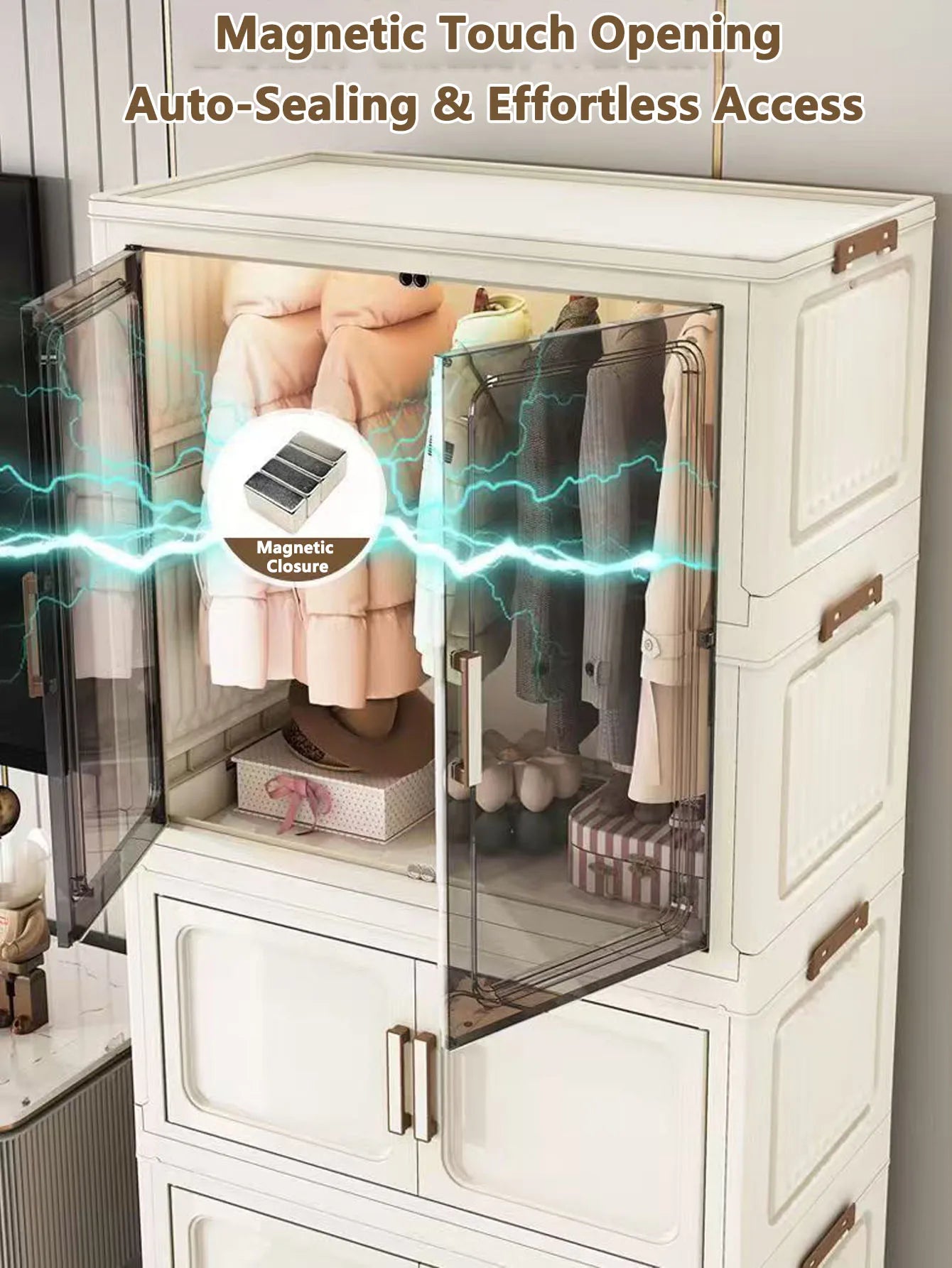 Multi-Functional Folding Storage Cabinet for Home Office Kitchen Bathroom Organizer with Doors White Black Gray