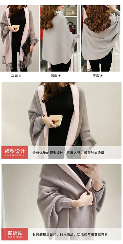 Autumn Winter Tassel Long Sweater Cardigans Casual Korean Long Sleeve Cloak Patchwork Knitwear Coats Outwaer LMFS-LM-8015