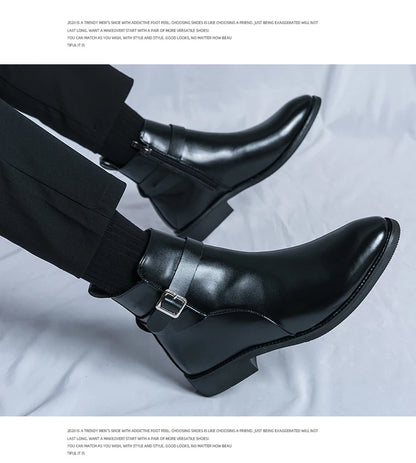 2025 Autumn Designer Business Casual Shoes For Men Trend Classic Leather Shoes Outdoor Chelsea Pointed Tip Brown Plus Size 47