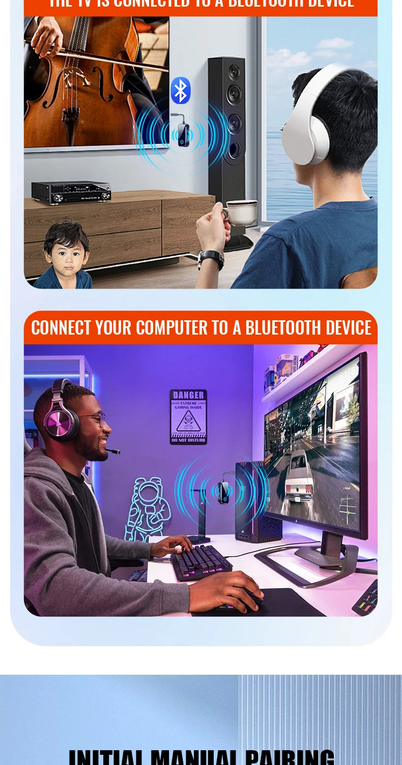 2 in 1 Bluetooth 5.4 Receiver Transmitter 3.5mm AUX Jack Airplane USB Dongle Wireless Audio Adapter For TV PC Speaker Car kit