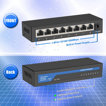 TEROW 8 Ports Ethernet Switch Gigabit Network Switch 100 1000Mbps Gigabit Switch Fast RJ45 LAN Hub for ip camera NO POE