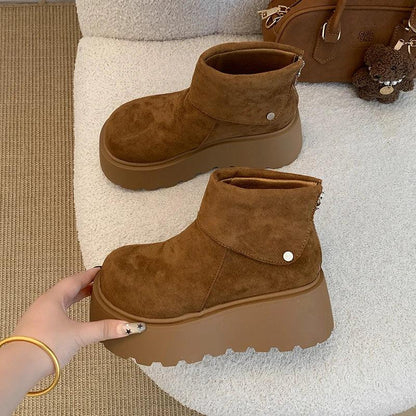 Winter Fashion Platform Heels Women Ankle Boots Keep Warm Height Increase  Short Booties Shoes Zapatos Mujer