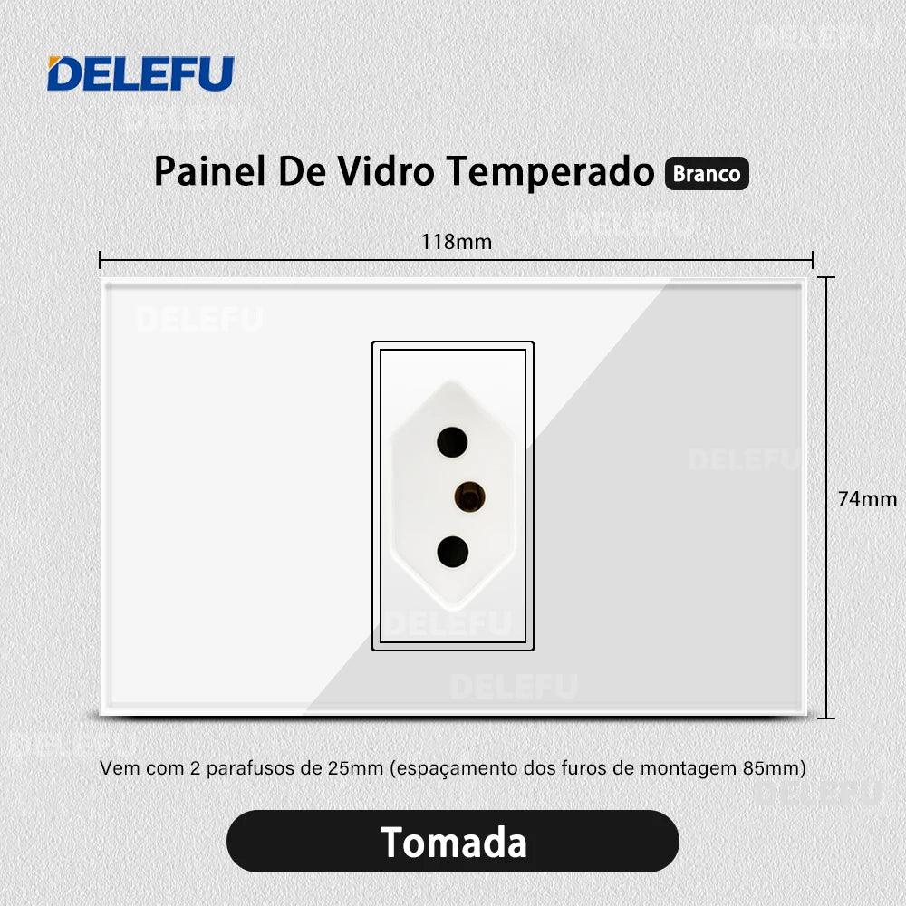 DELEFU 4*2 White Tempered Glass Brazil Standard Outlet with Double USB Type C Wall Power Socket Smart Switch Tuya Wifi 10A 20A