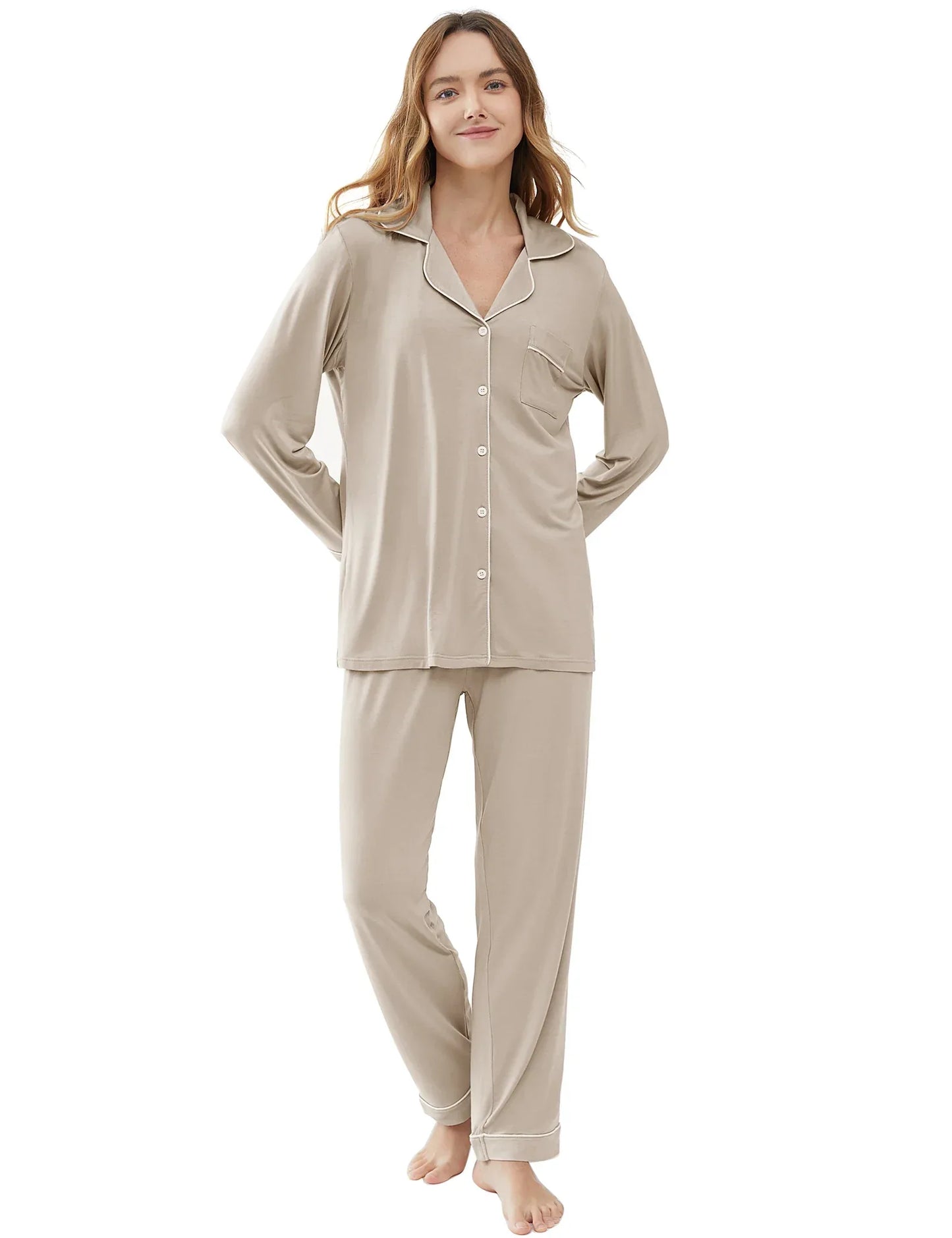 Joyaria Pajama Sets Women Long Sleeve Sleepwear Button Down Pj Pants Set Soft Bamboo Female Night Suit PJS Women Pyjamas Femmes