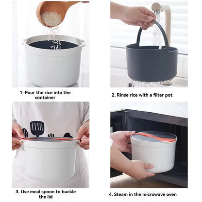 Microwave Oven Rice Cooker Food Container Multifunction Steamer Rice Cooker Portable Bento Lunch Box Steaming Utensils