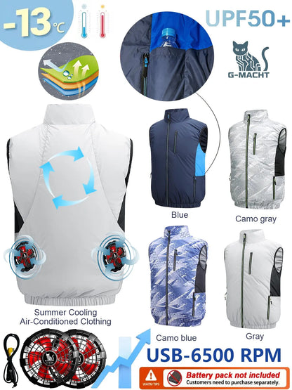 NEWS USB 12V/5V 4Fan Couples Summer Breathable Cooling Vest Sleeveless Fan Air Conditioner Jacket Heat Resistant Outdoor Workwea