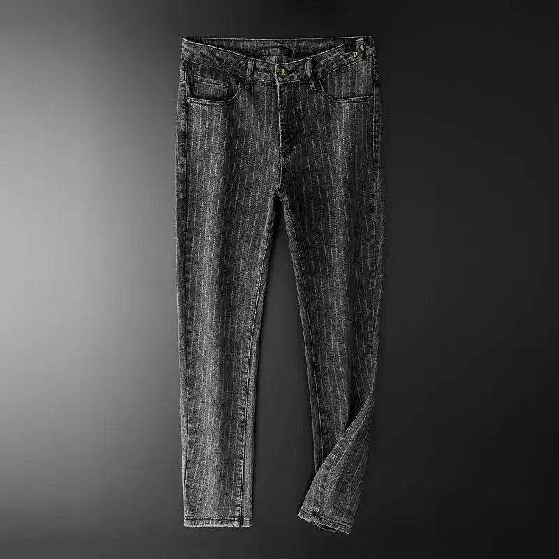 Trousers Skinny Luxury Men's Jeans Stripe Slim Fit Man Cowboy Pants with Pockets Tight Pipe Soft New in Plus Size Trend 2024 Xs